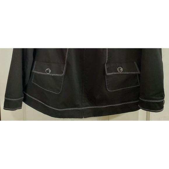 Sz 16W Blk Woven Zip Up Jacket White Top Stitch TAN JAY Flap Pocket Big Collar - Picture 4 of 9